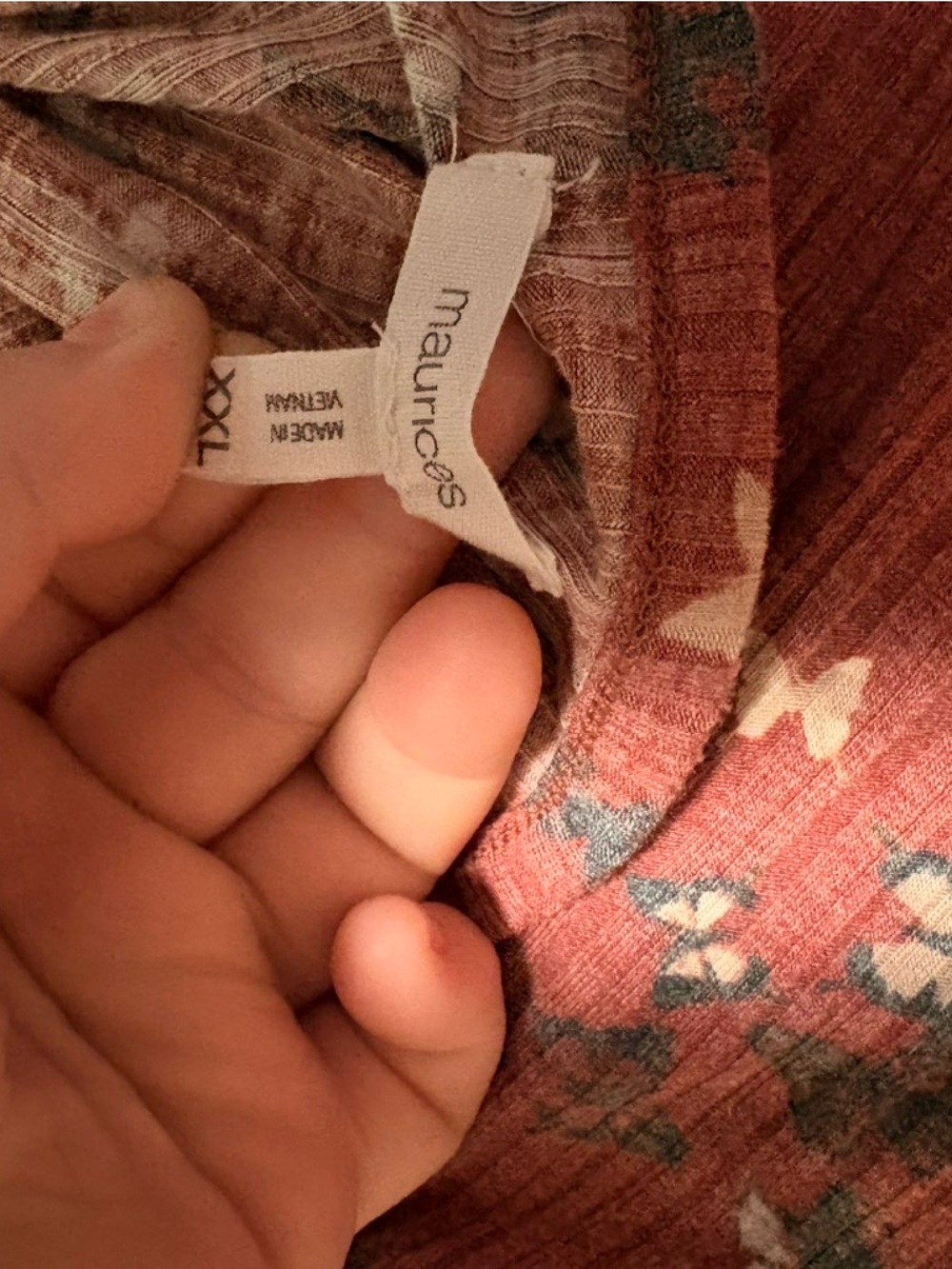 Maurices Rust Red Floral Knit Top with Blue Accents